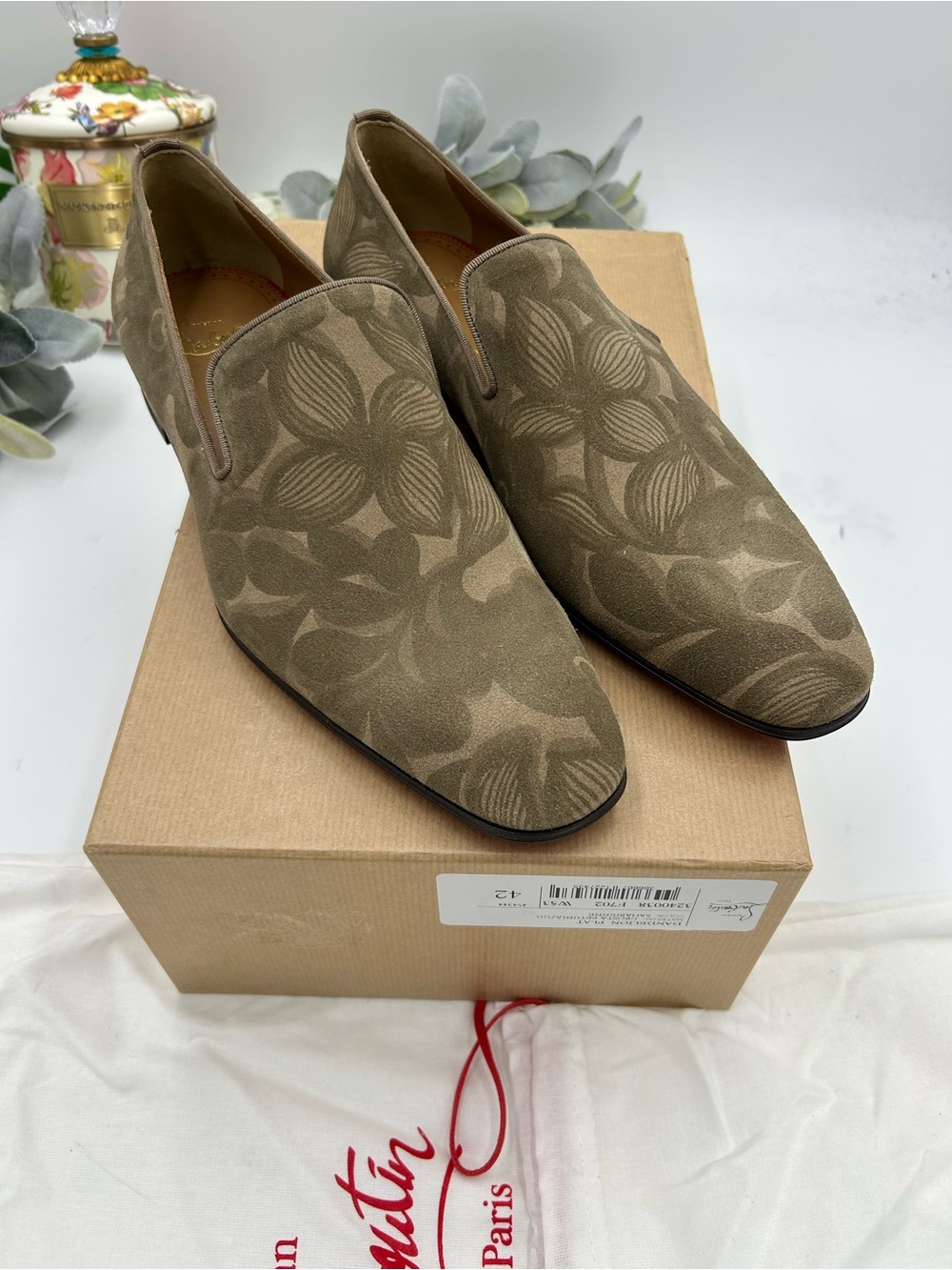 Men's Christian Louboutin dandelion floral suede loafers size 42/9 US made Italy